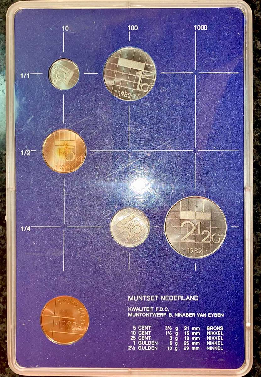 Nederlands Uncirculated set 2 1/2 gulden to 5 cent - RIJKS MUNT Utrecht