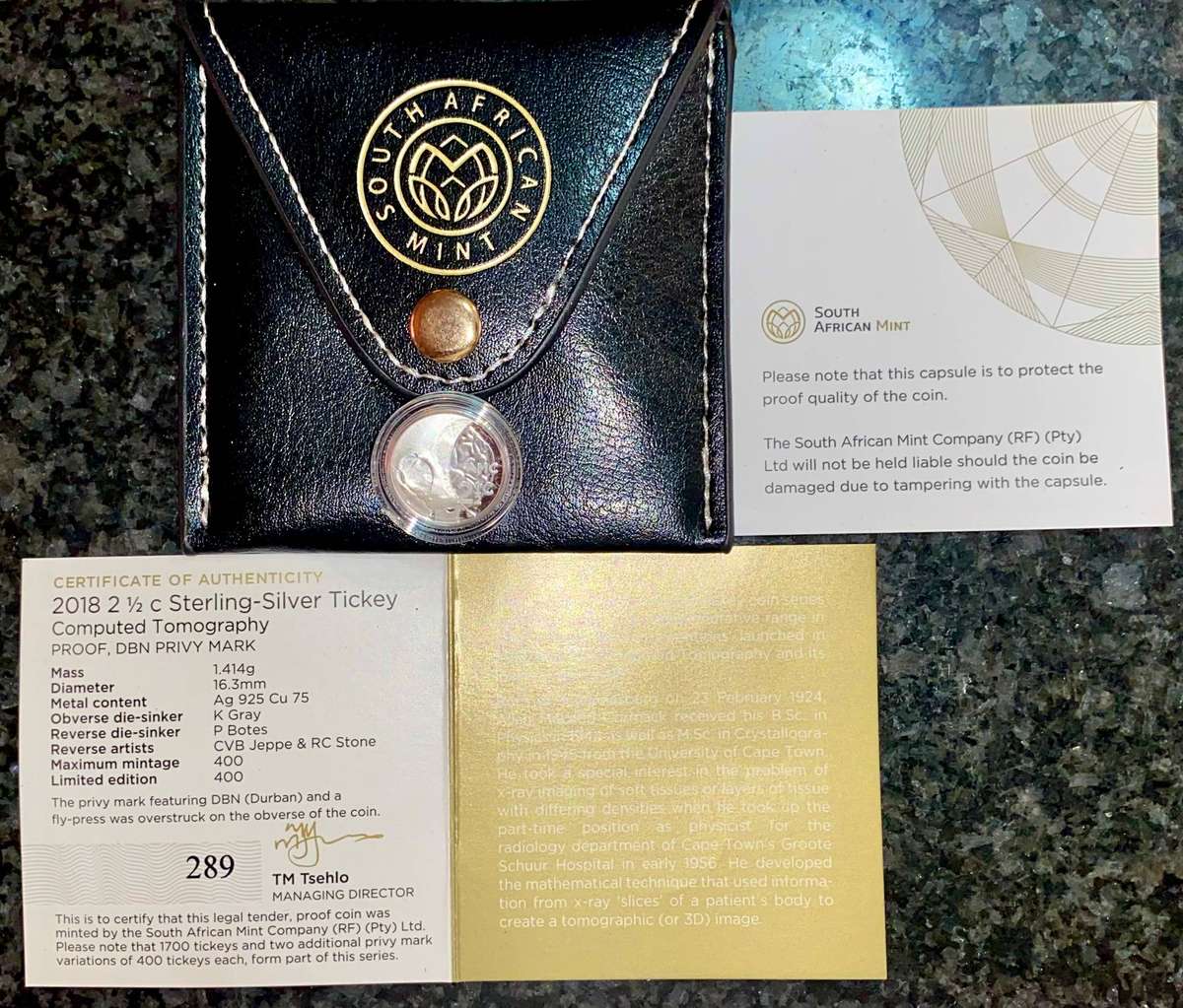 South Africa. Proof Silver 2 1/2 cent 2018 - Computed Tomogram -DNB flypress tickie low mintage 400