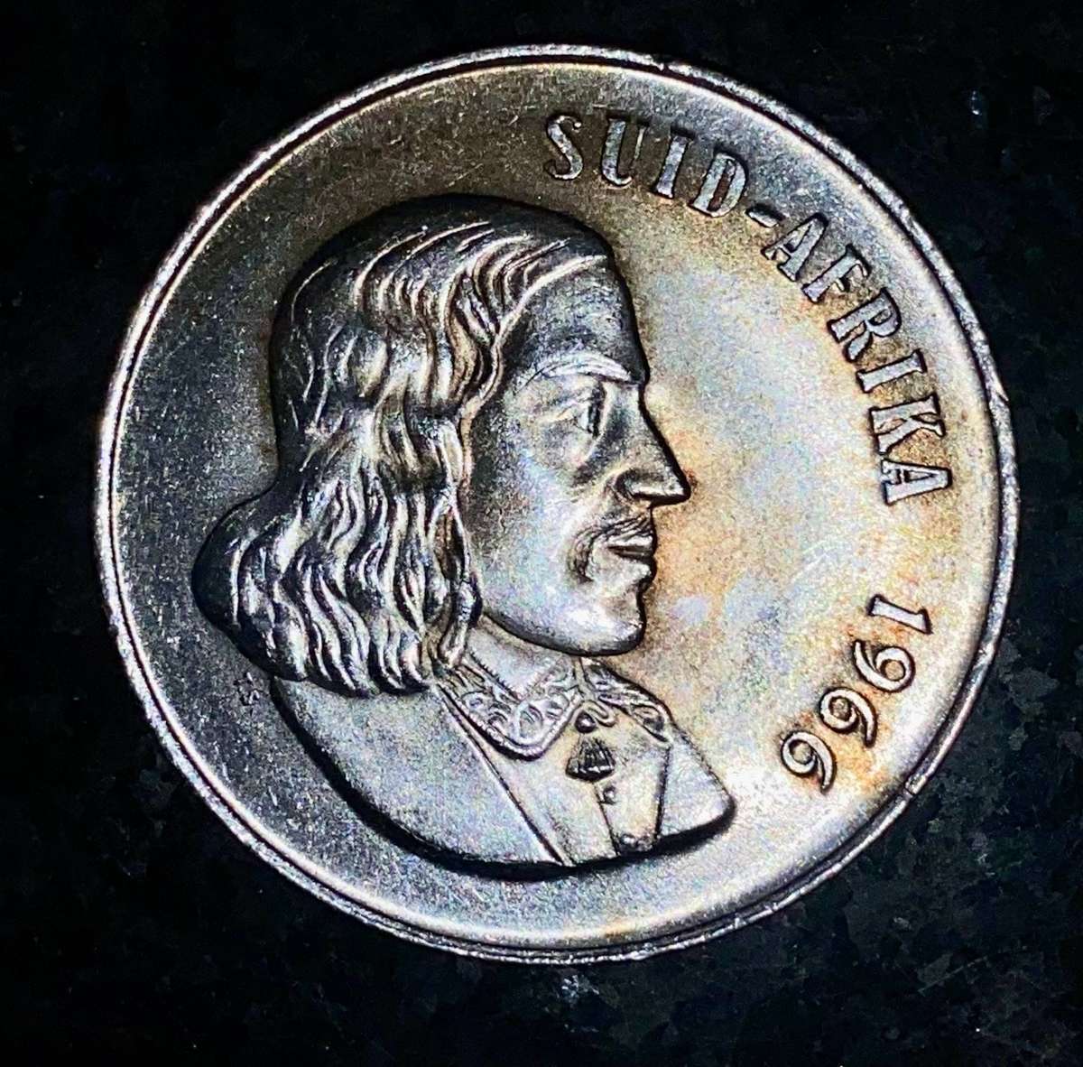 South Africa. Silver R1 -- 1966 Afrikaans good condition