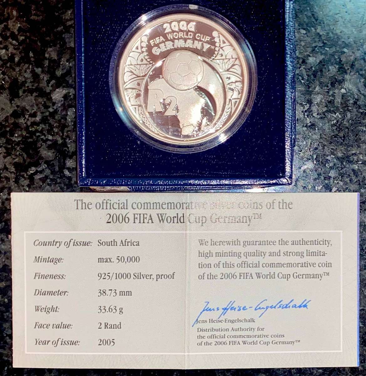 South Africa. Proof Silver R2 - Fifa World Cup Germany 2006 - SA Mint box + certificate