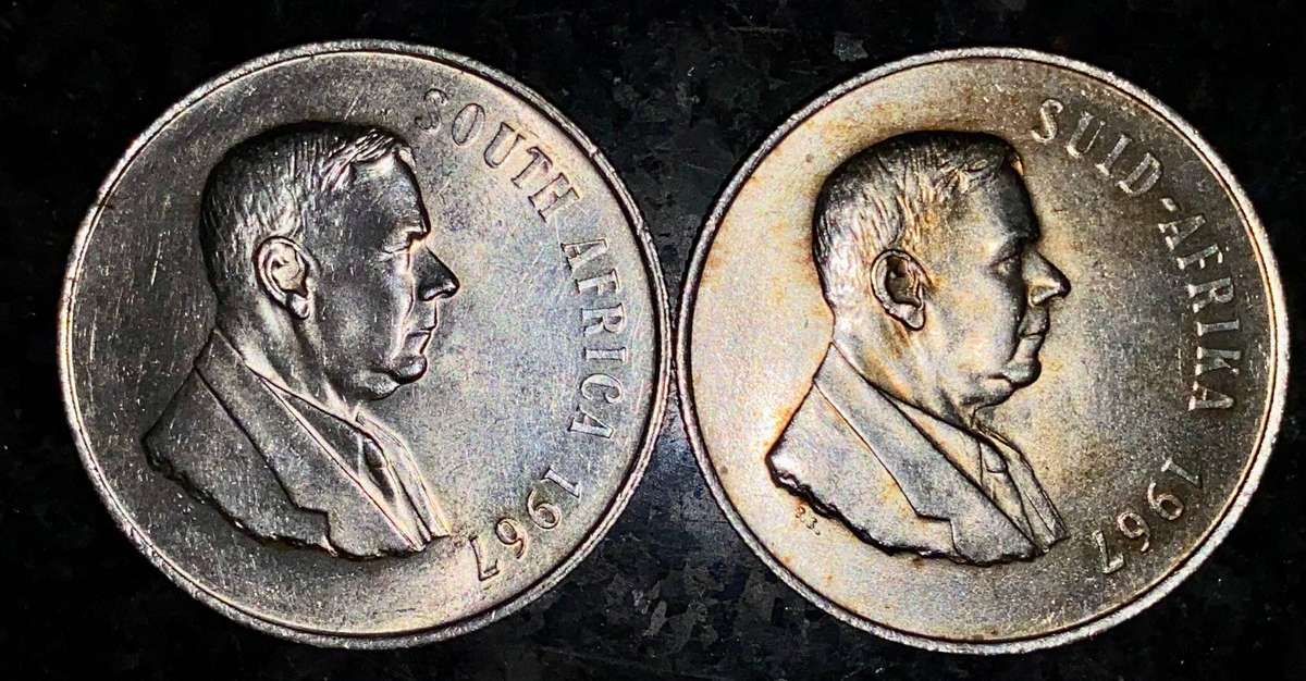 South Africa. Silver R1 -- 1967 English & Afrikaans good condition (1 bid takes all)