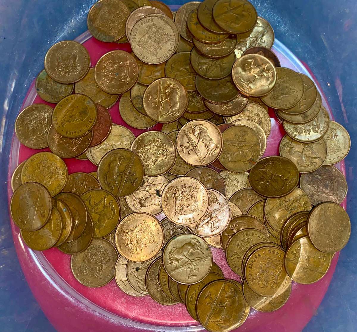 South Africa Lot -- 1/2 KG -- 2 cent various dates - 2nd decimal 1965 to 1989 (1 bid takes all)