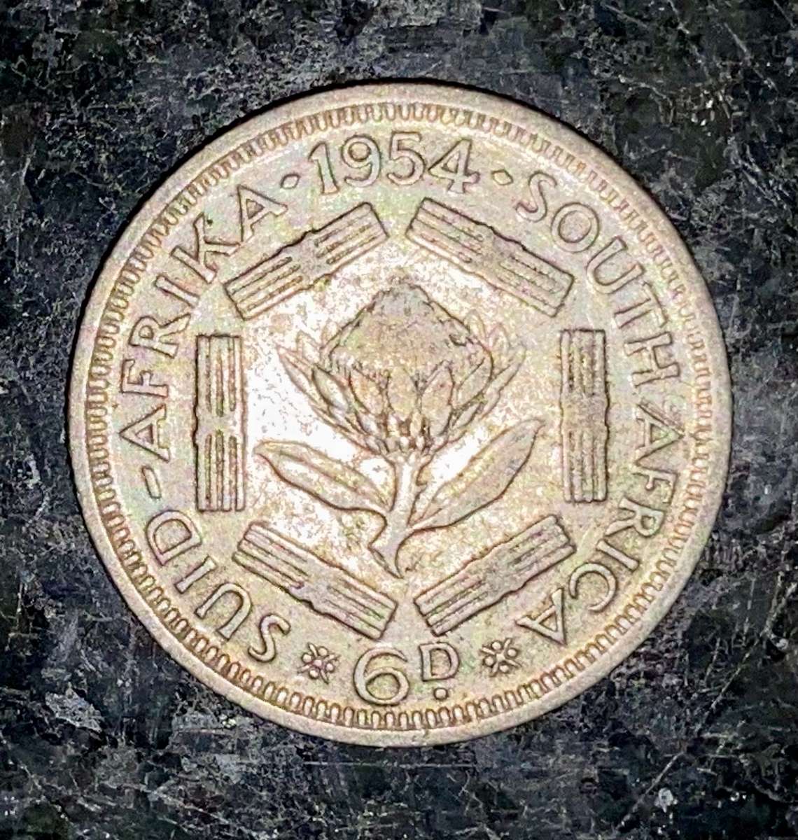 SA Union silver 6d sixpence 1954