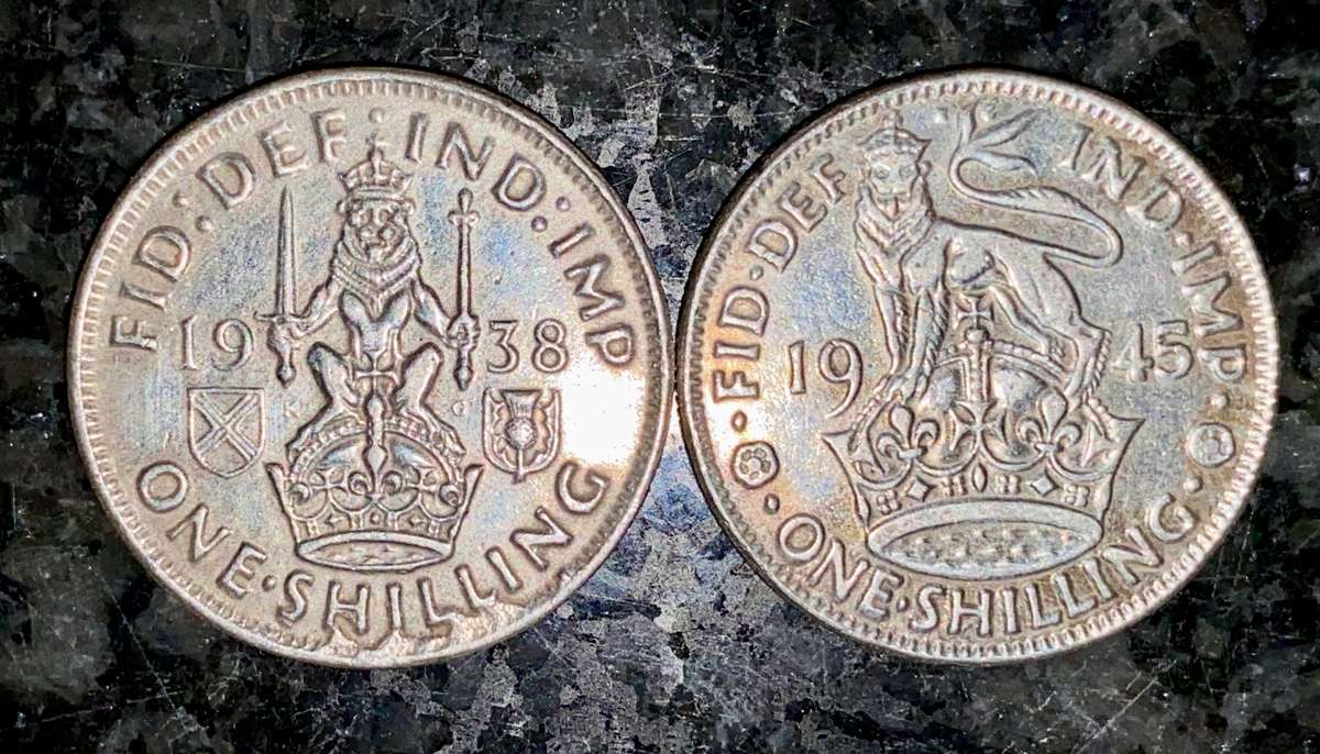 Great Britain. silver set 1 shilling 1938 & 1945 (1 bid takes all)