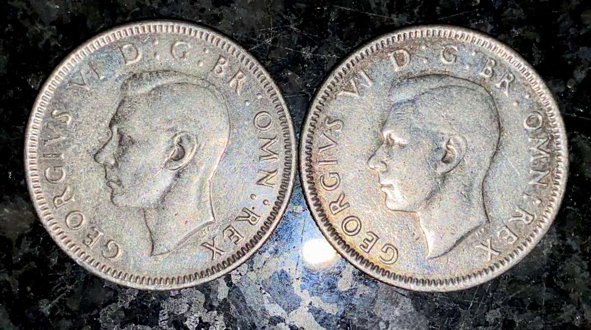 Great Britain. silver set 1 shilling 1938 & 1945 (1 bid takes all)
