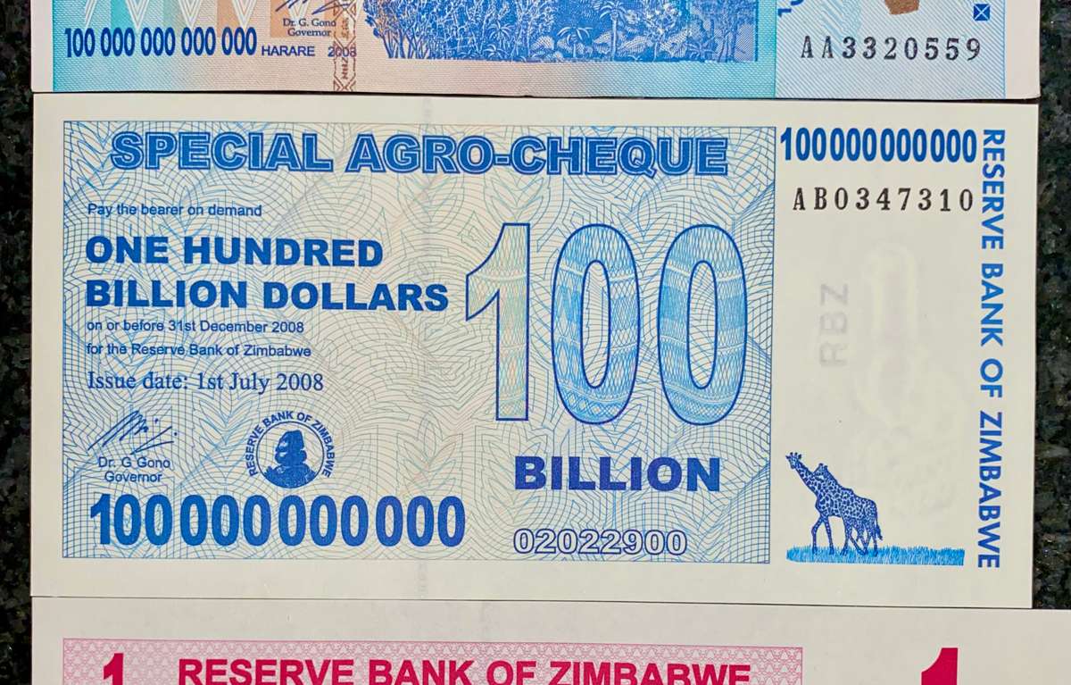Zimbabwe set 100 trillion - 100 billion 2008 & 1 cent 2007 (1 bid takes all)