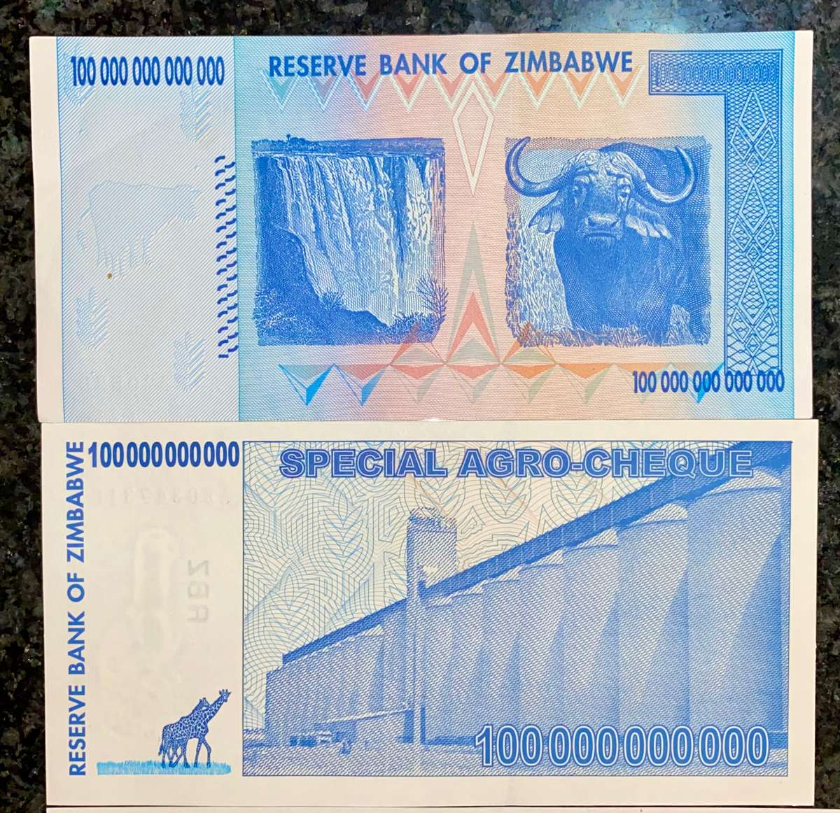 Zimbabwe set 100 trillion - 100 billion 2008 & 1 cent 2007 (1 bid takes all)