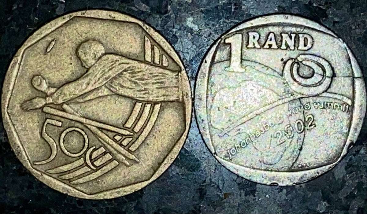 South Africa. Commemorative Set R1 World Summit 2002 & 50 cent Cricket 2003(1 bid takes all)
