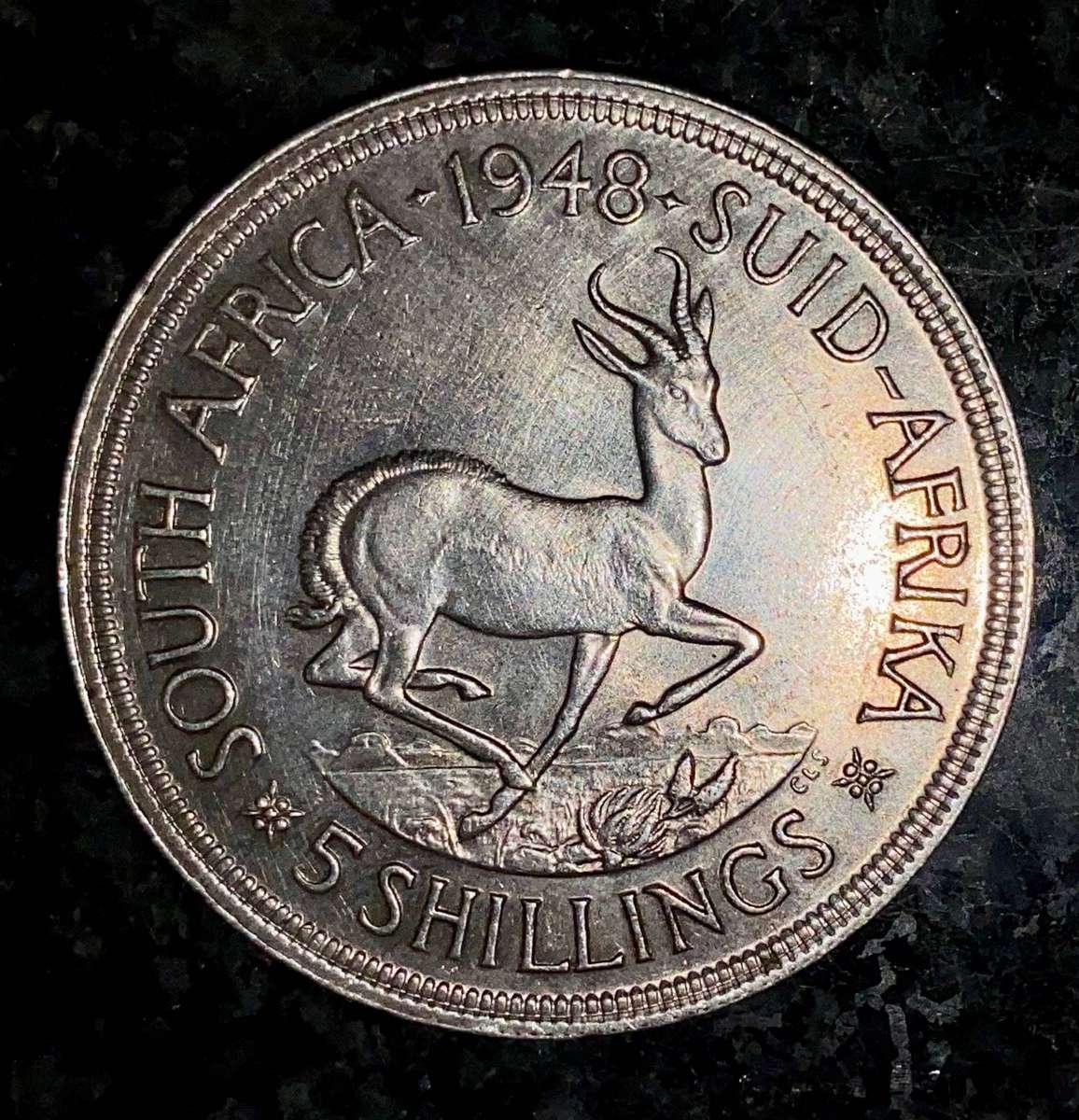 SA Union silver 5 shilling 1948 good condition 80% silver