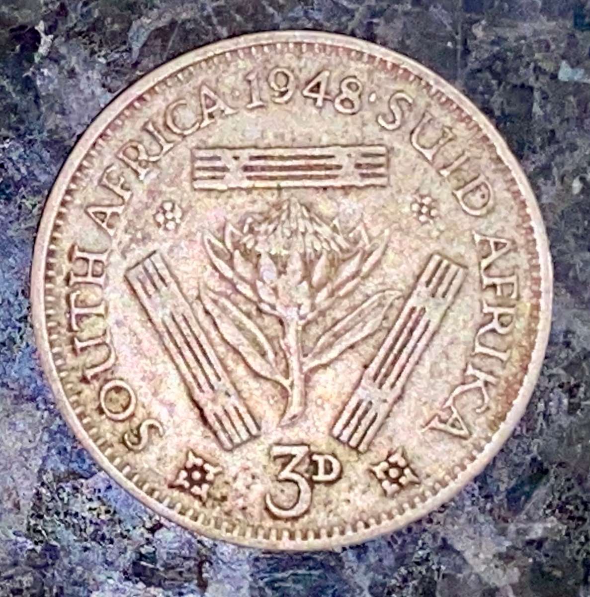 SA Union silver 3d threepence 1948