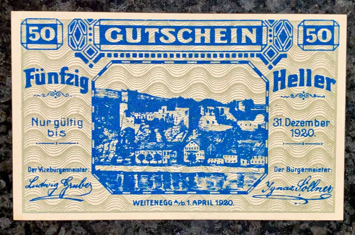 Austria - Weitenegg 50 heller 1 Dez 1920 Emergency money (Notgeld) unc
