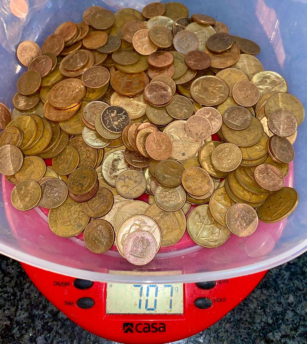 South Africa Lot - 700grams- 1/2 cent & 2 cent various dates - 2nd decimal 1965-1989 (1 bid takes al