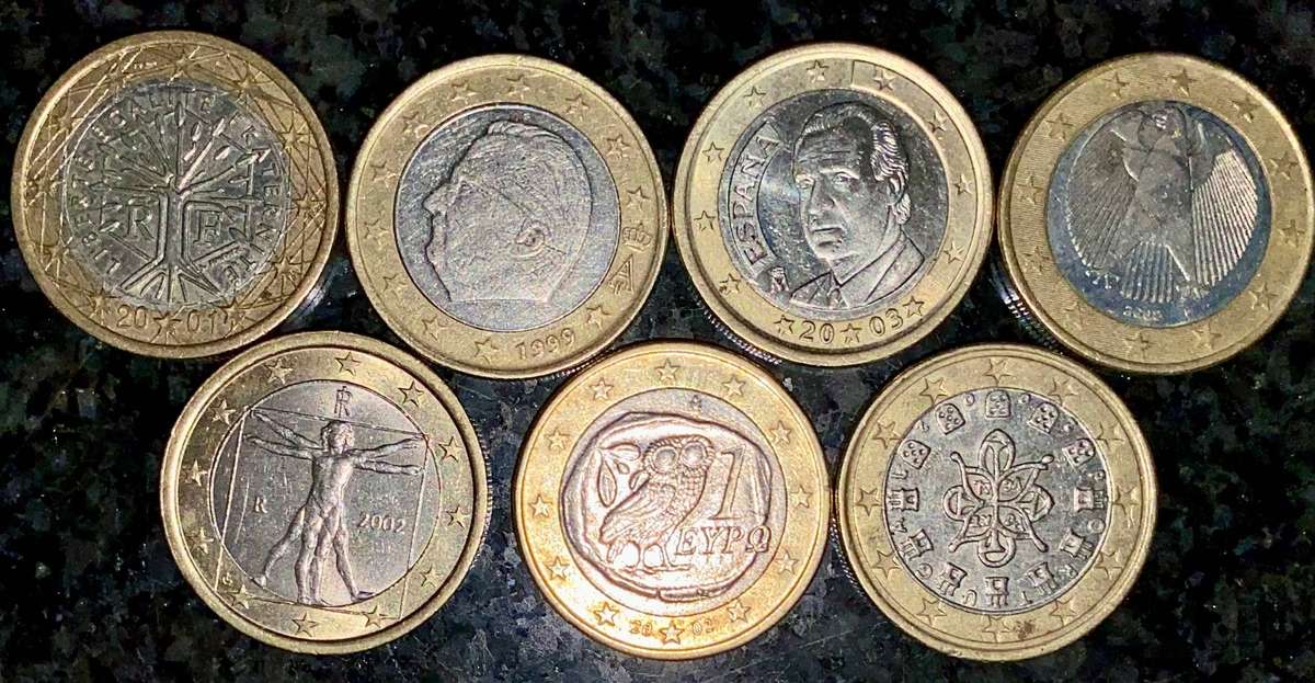 Euro Set - 7 countries - 1 Euro - all different (1 bid takes all)