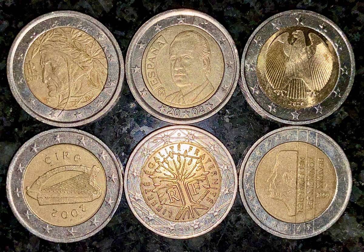 Euro Set - 6 countries - 2 Euro - all different (1 bid takes all)