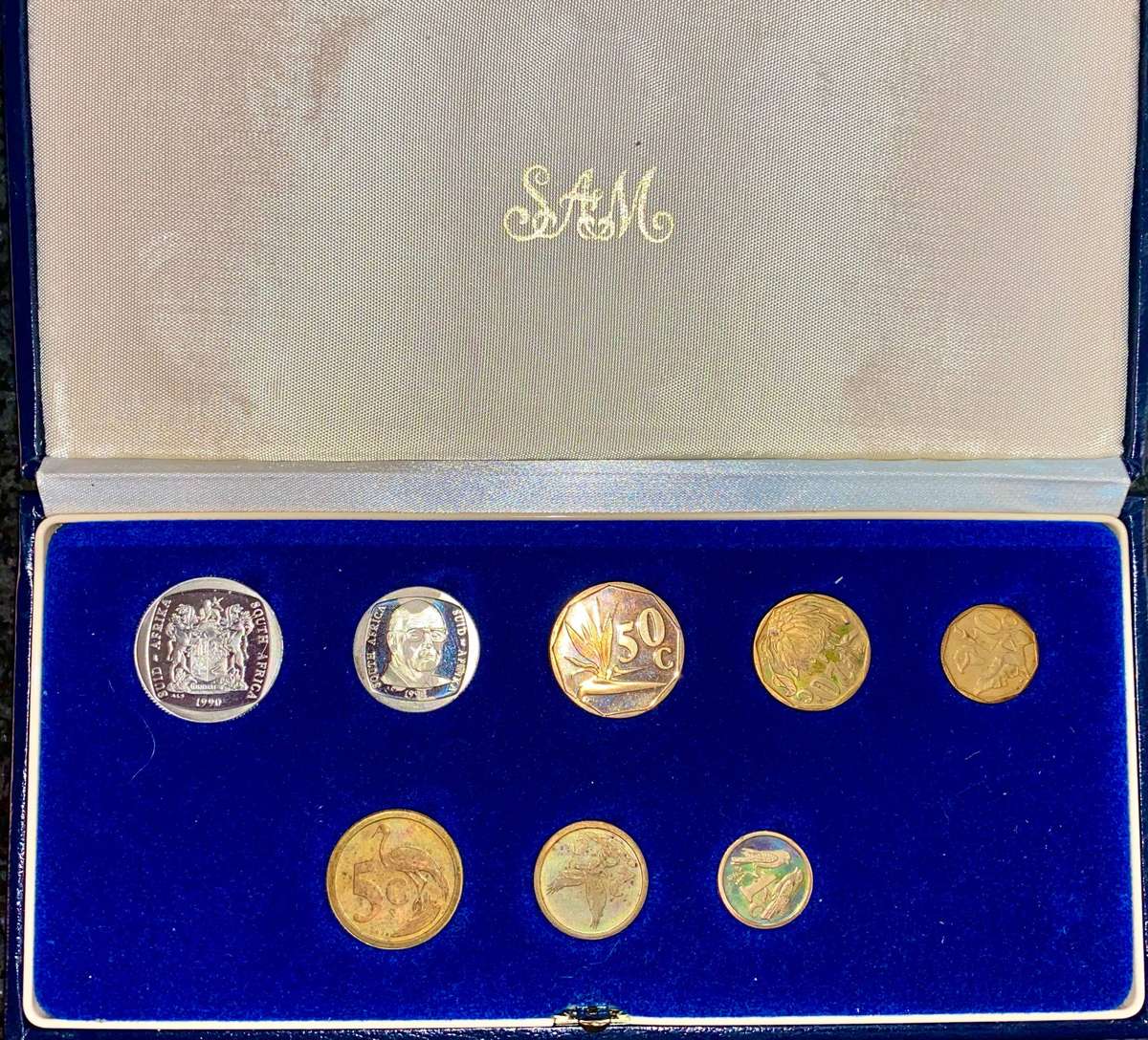 South Africa Proof set R1 PW Botha TO 1 cent 1990 blue SA mint box