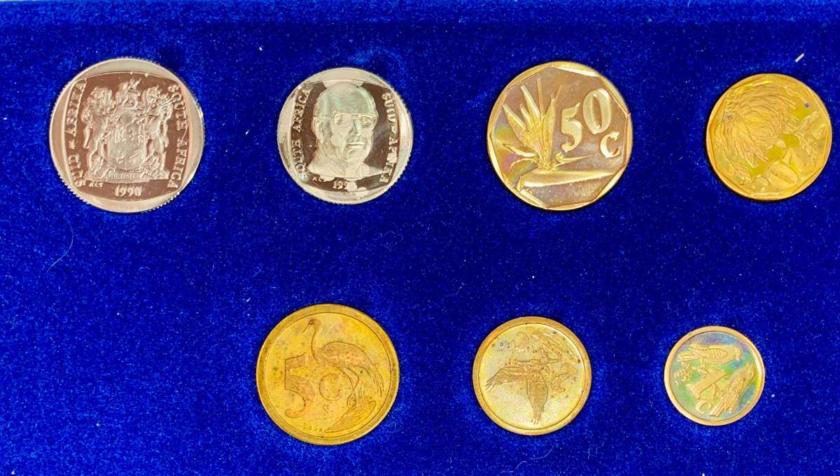 South Africa Proof set R1 PW Botha TO 1 cent 1990 blue SA mint box