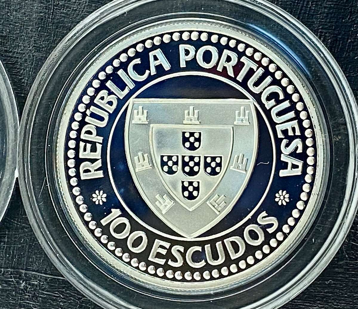 Portugal Sterling Silver proof 100 escudos - 1987 Shield Gileanes Cape Borjador 1434 - 16.5g