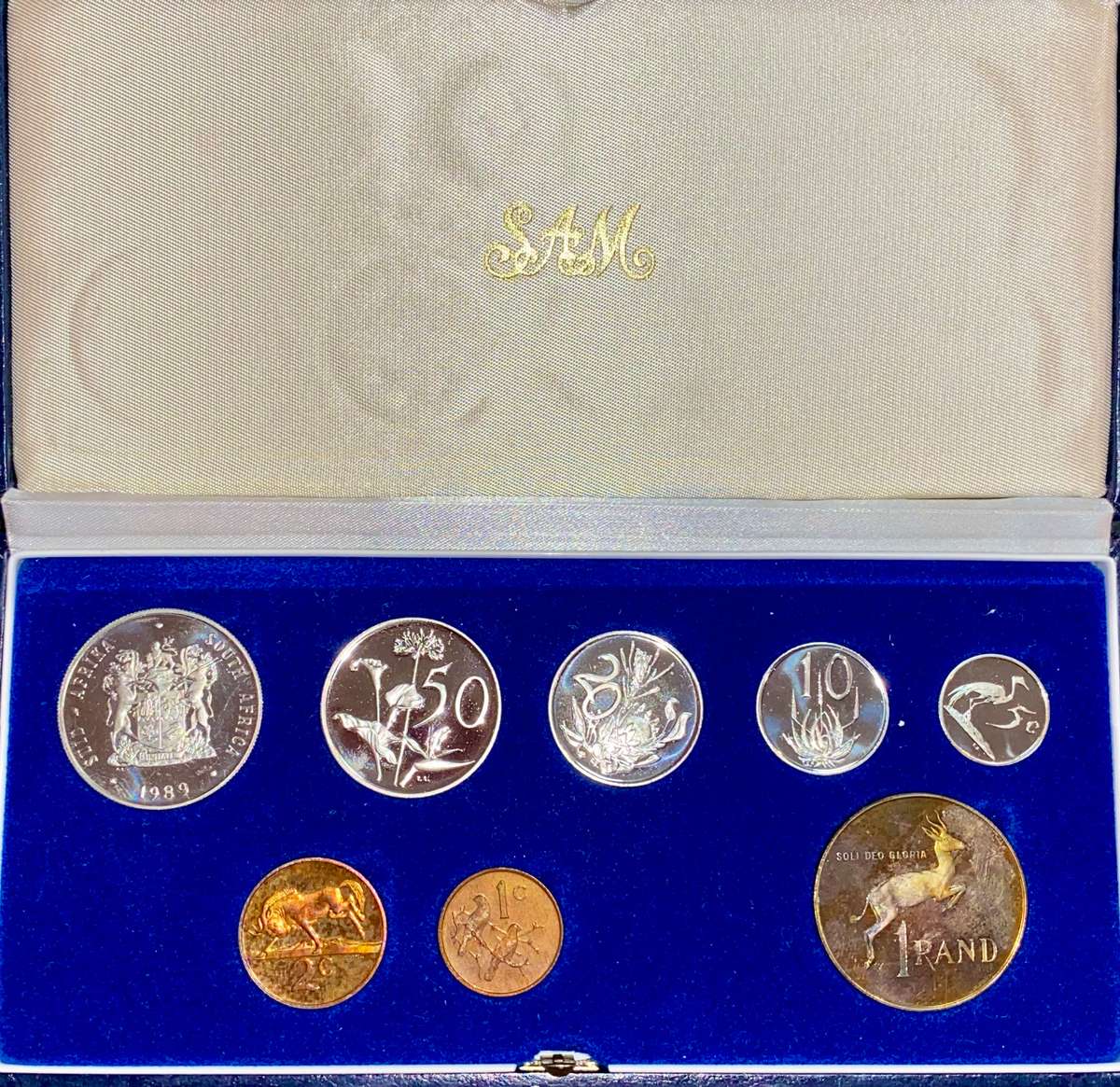 South Africa Proof set silver R1 TO 1 cent + nickel R1 - 1989 blue SA mint box