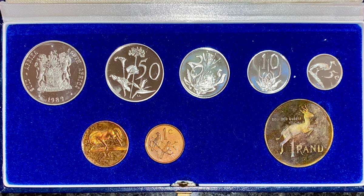 South Africa Proof set silver R1 TO 1 cent + nickel R1 - 1989 blue SA mint box