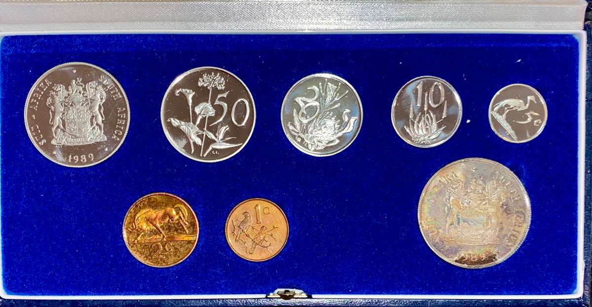 South Africa Proof set silver R1 TO 1 cent + nickel R1 - 1989 blue SA mint box