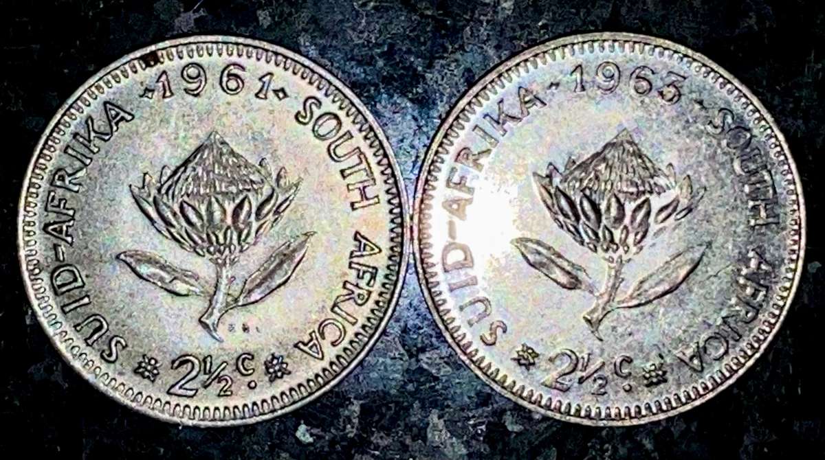 South Africa silver set 2 1/2 cent 1961 & 1963 good condition (1 bid takes all)