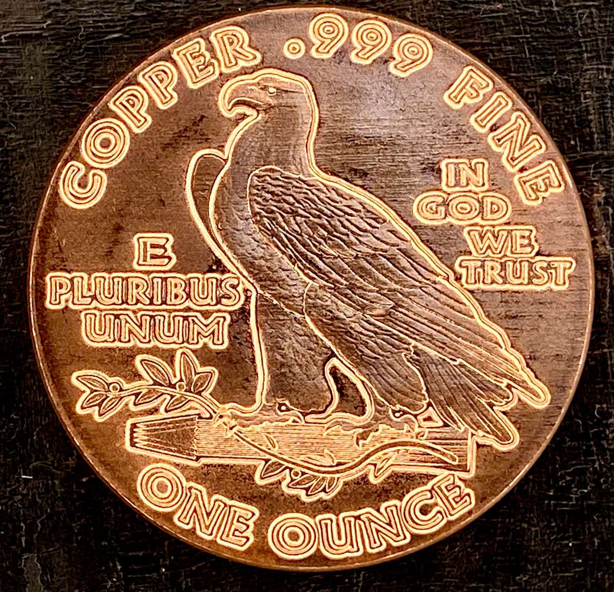 1OZ -- USA Incuse Indian & American Eagle -- 1OZ 999 Copper Round BU