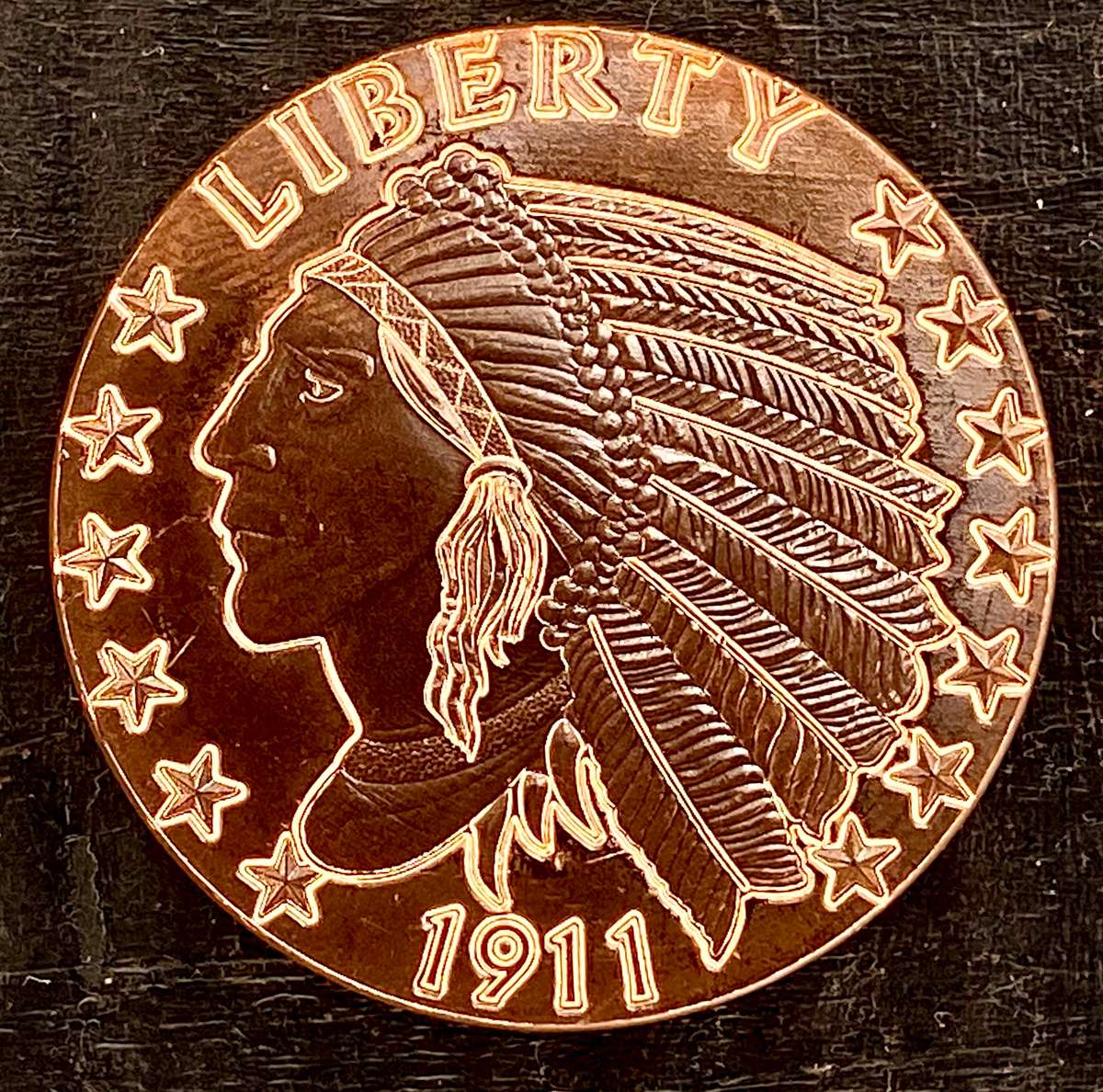 1OZ -- USA Incuse Indian & American Eagle -- 1OZ 999 Copper Round BU