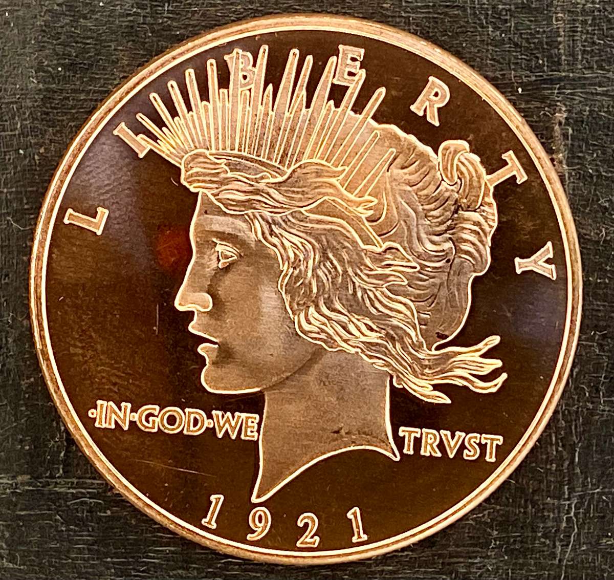 1OZ -- USA Peace Dollar 1921 Centennial -- 1OZ 999 Copper Round BU