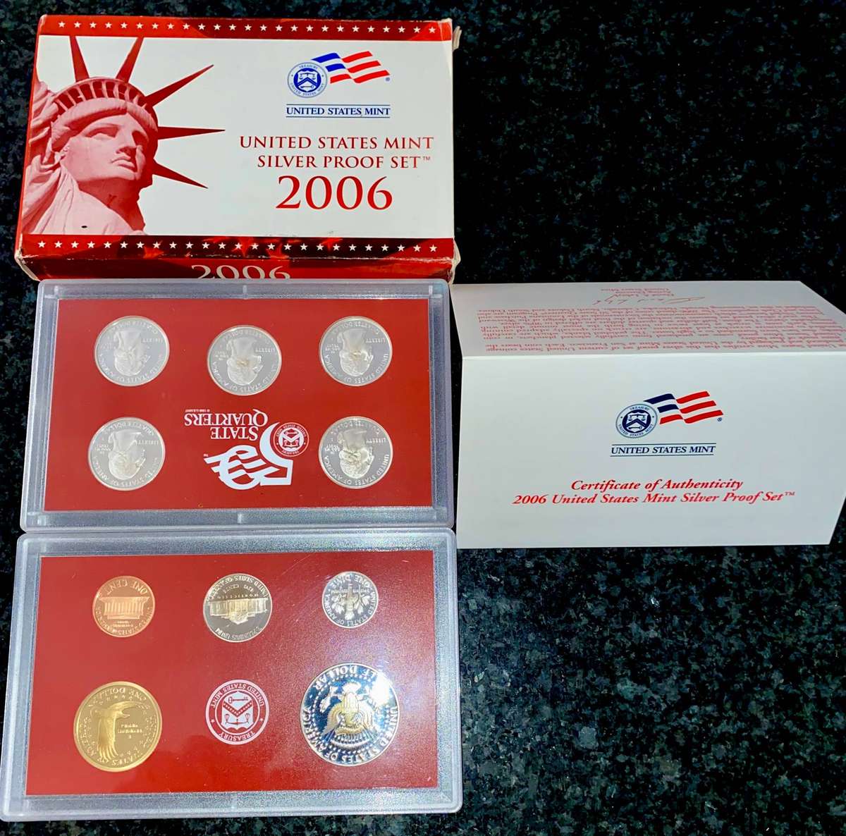 USA Proof Silver Set 2006 -- State Quarters & One Dollar to 1 cent with certificate