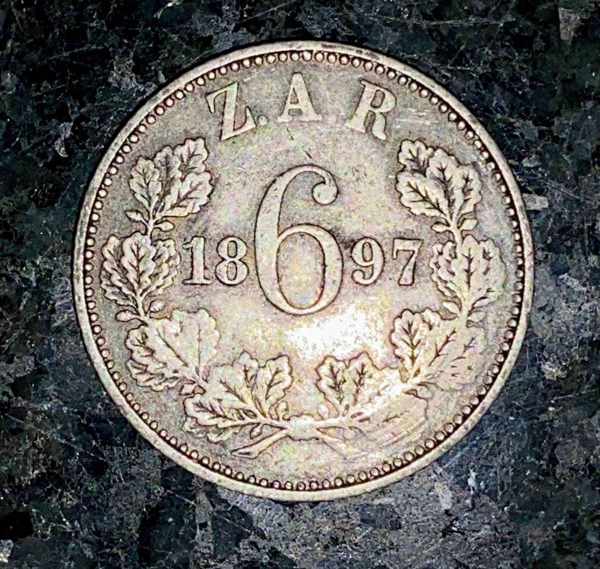 ZAR 1897 -- 6 pence -- sterling silver