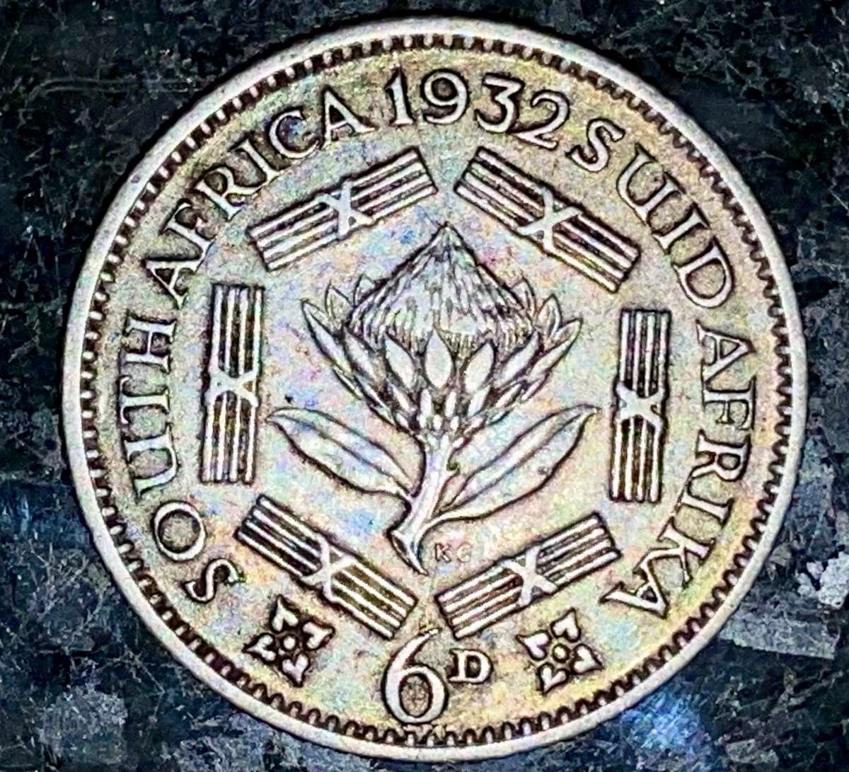 SA Union silver 6d sixpence 1932