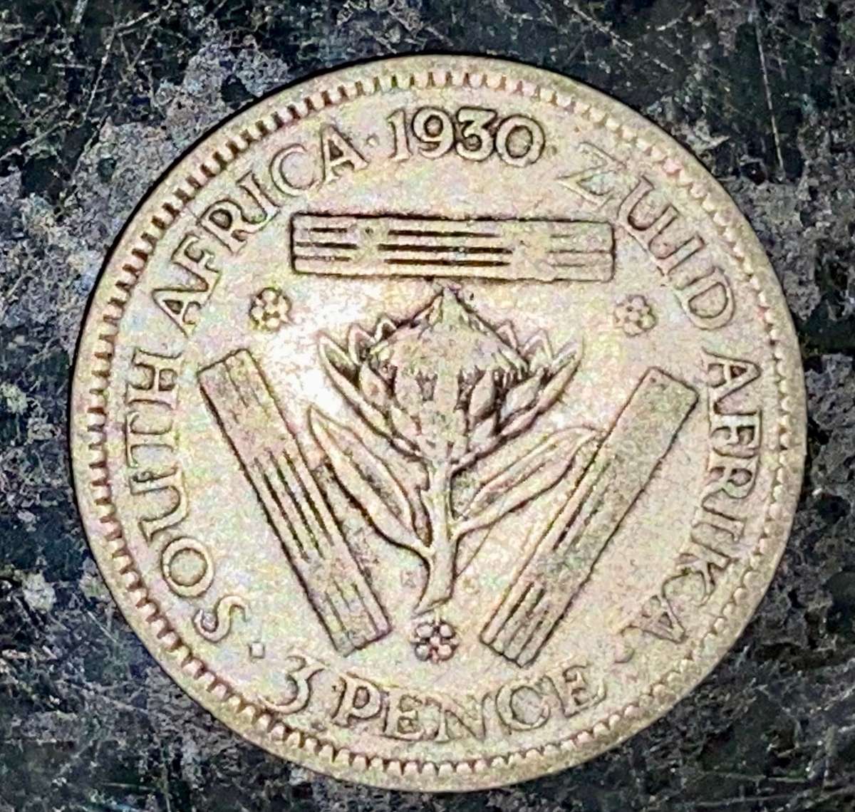 S A Union. silver 3d threepence 1930