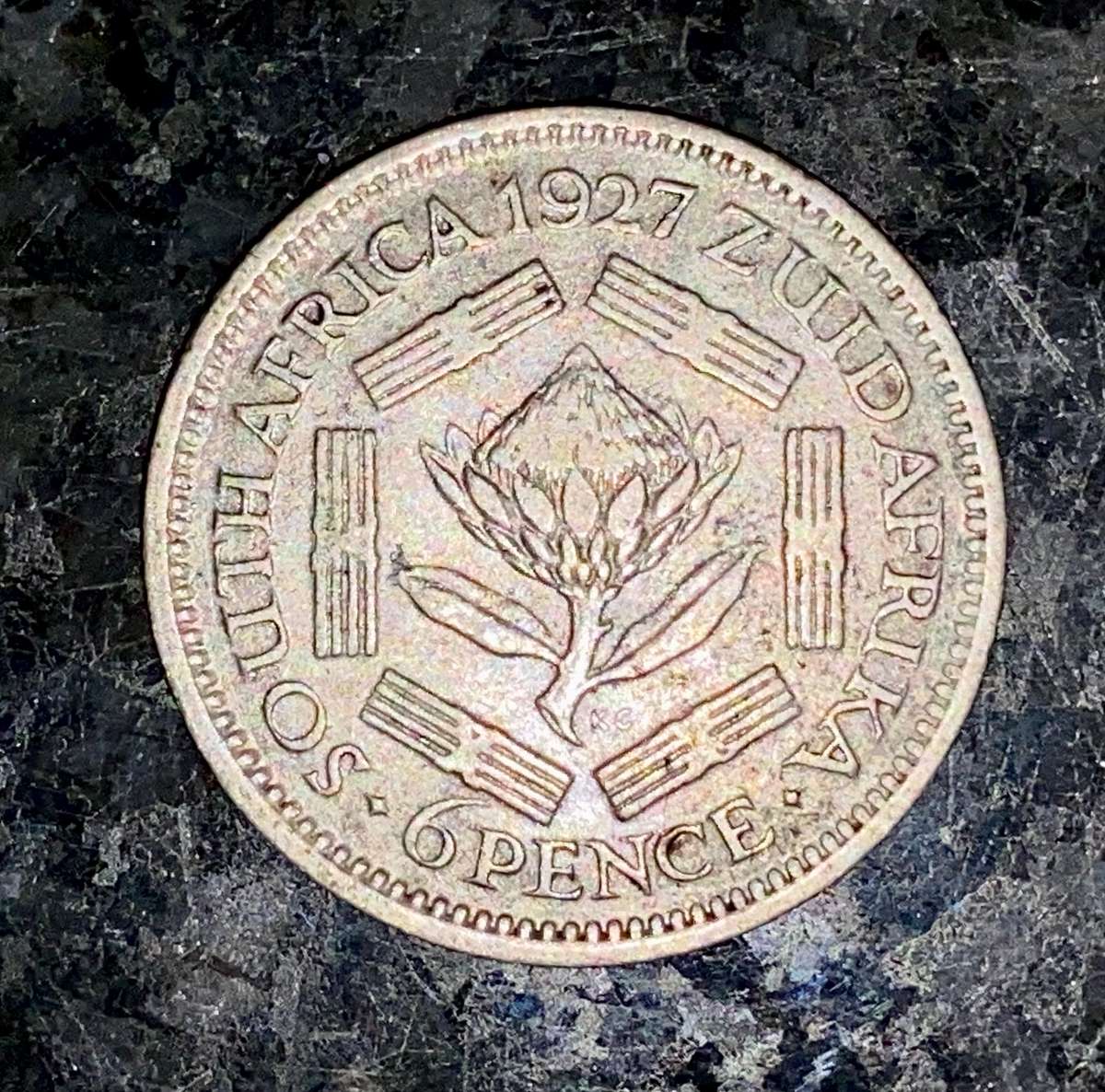 S A Union. silver 6d sixpence 1927