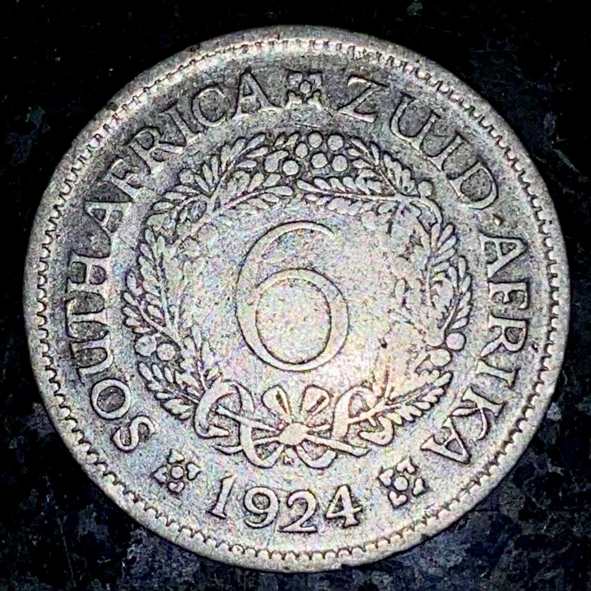 S A Union. silver 6d sixpence 1924 wreath