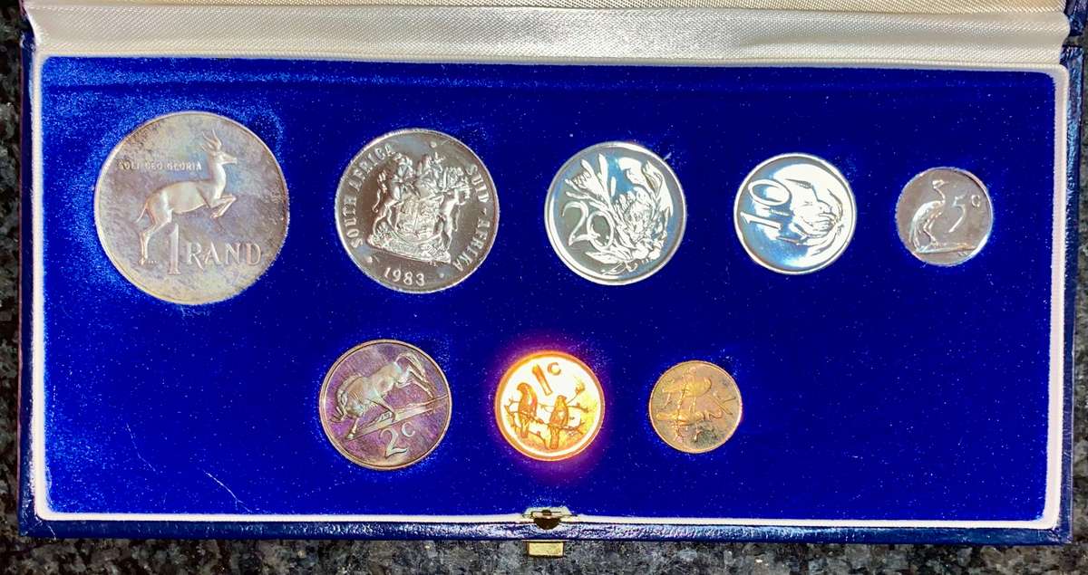 South Africa Proof set silver R1 TO 1/2 cent 1983 blue SA mint box