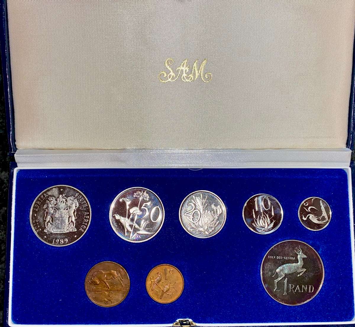 South Africa Proof set silver R1 TO 1 cent + nickel R1 - 1989 blue SA mint box