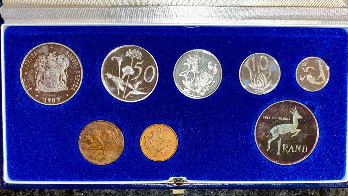 South Africa Proof set silver R1 TO 1 cent + nickel R1 - 1989 blue SA mint box