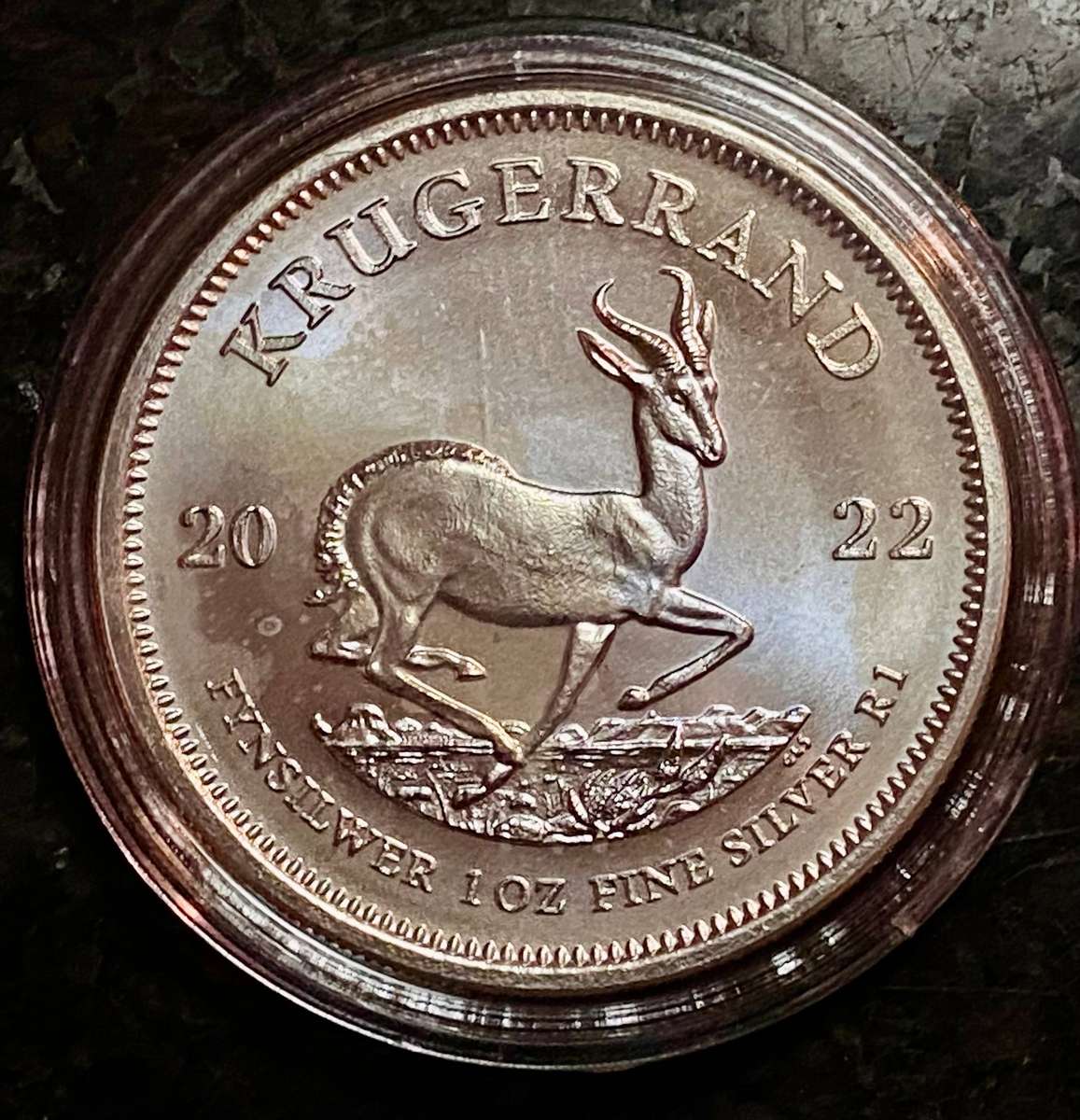 South Africa. 1OZ Fine Silver Krugerrand 2022 in capsule