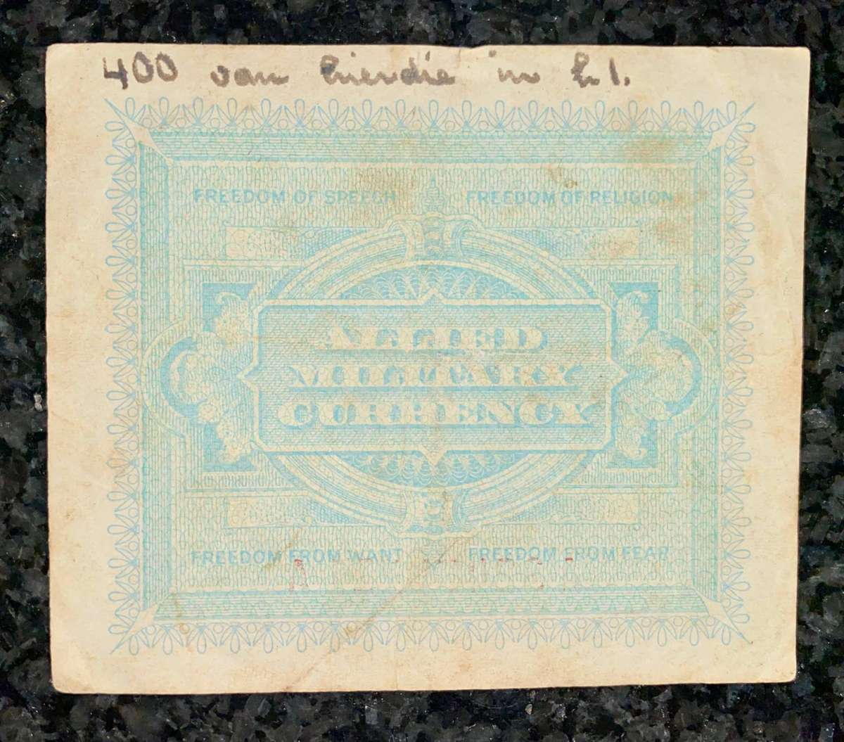 Italy. 1 lire 1943 WW2 allied military