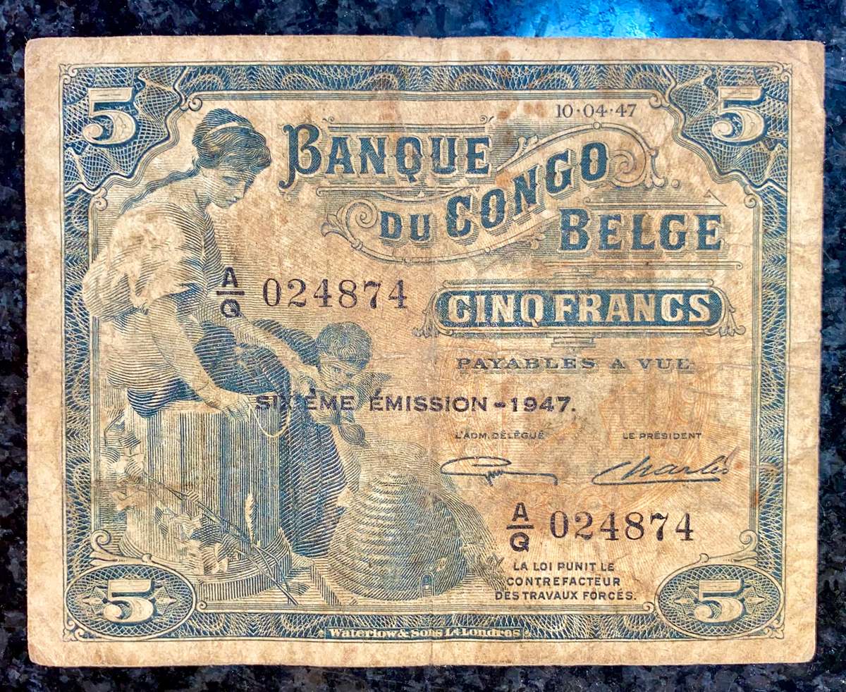 Belgium Congo 5 francs 10-04-1947 sixeme emission