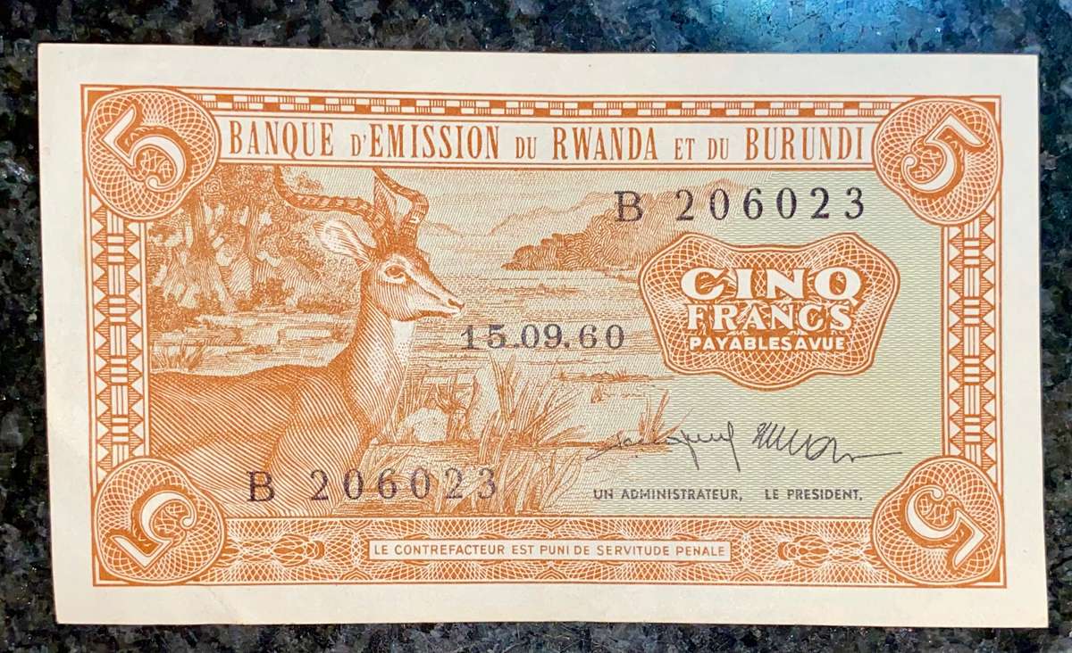 Rwanda & Burundi 5 francs 15-09-1960 B AUNC-EF ( Scarce )