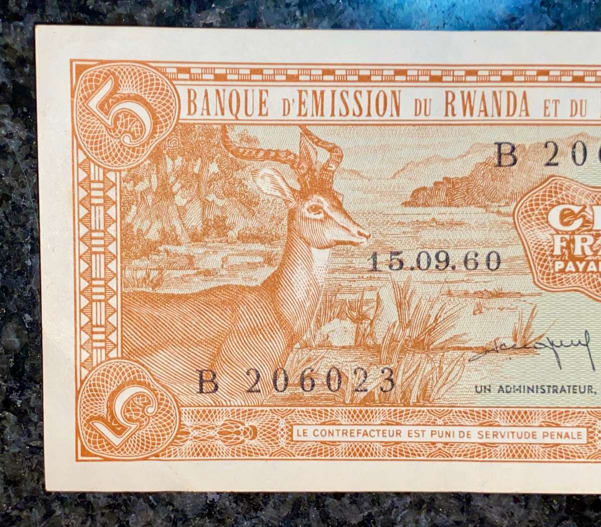 Rwanda & Burundi 5 francs 15-09-1960 B AUNC-EF ( Scarce )