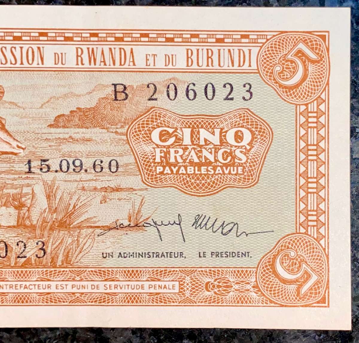 Rwanda & Burundi 5 francs 15-09-1960 B AUNC-EF ( Scarce )