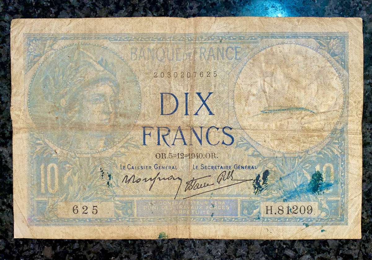 France 10 francs 5-12-1940 WW2