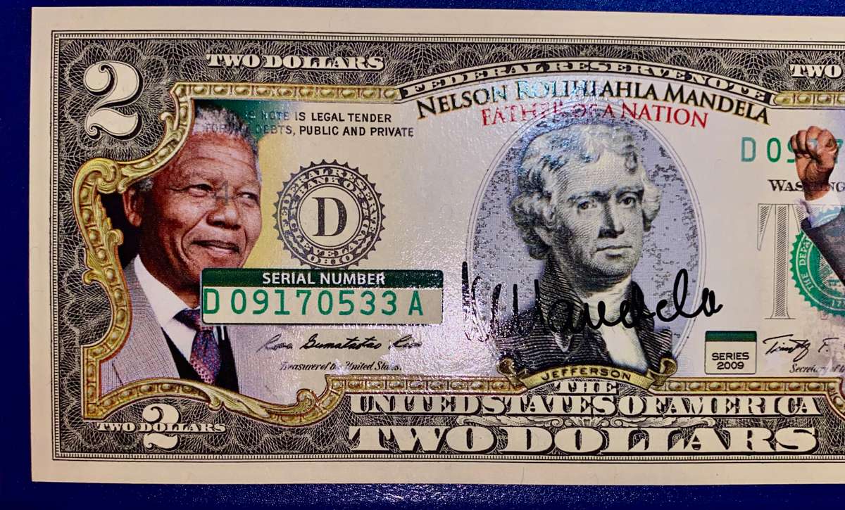 USA nelson mandela 2 dollar commemorative banknote with certification 2009
