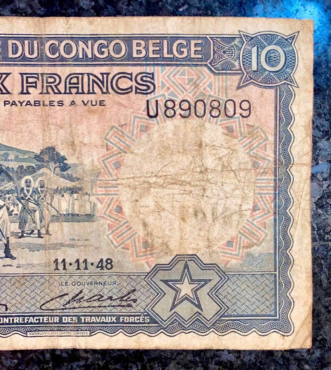 Belgium Congo 10 francs 11-11-1948 Okapi head wtm