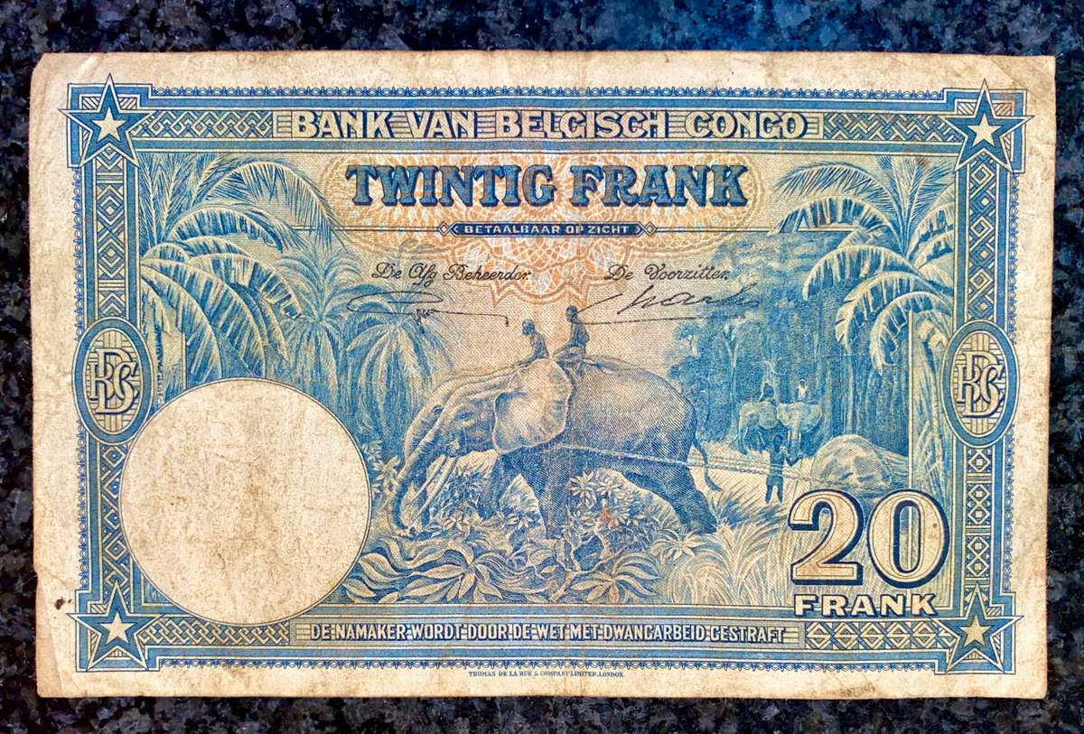 Belgium Congo 20 francs 10-04-1946 AA elephant wtm