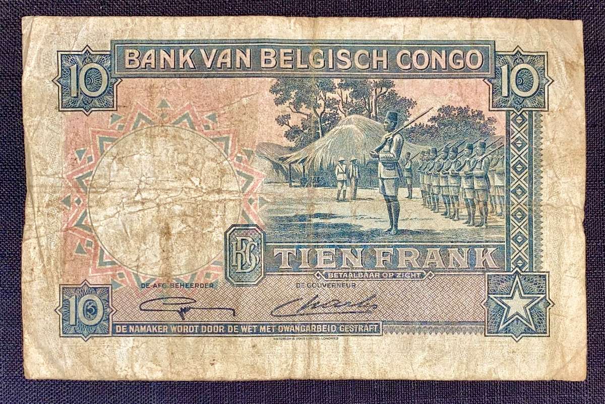 Belgium Congo 10 francs 11-11-1948 Okapi head wtm