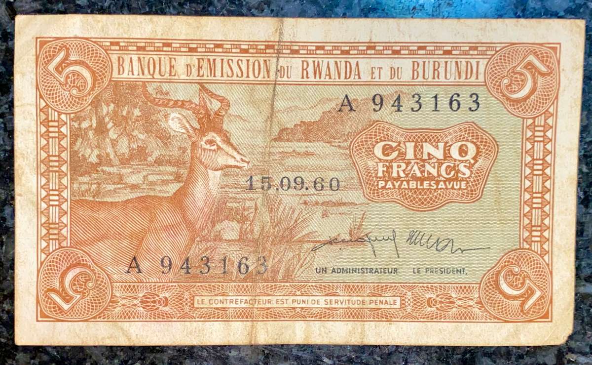 Rwanda & Burundi 5 francs 15-09-1960 A 943163 - (Scarce)