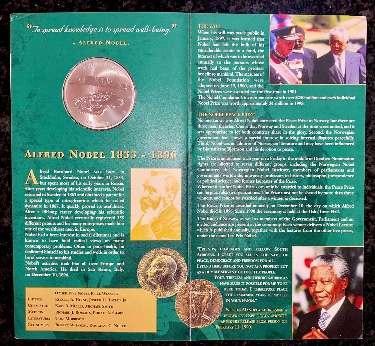 Nelson Mandela 1OZ proof silver - Robben Island laureate Nobel Peace  Norway Mint in original folder